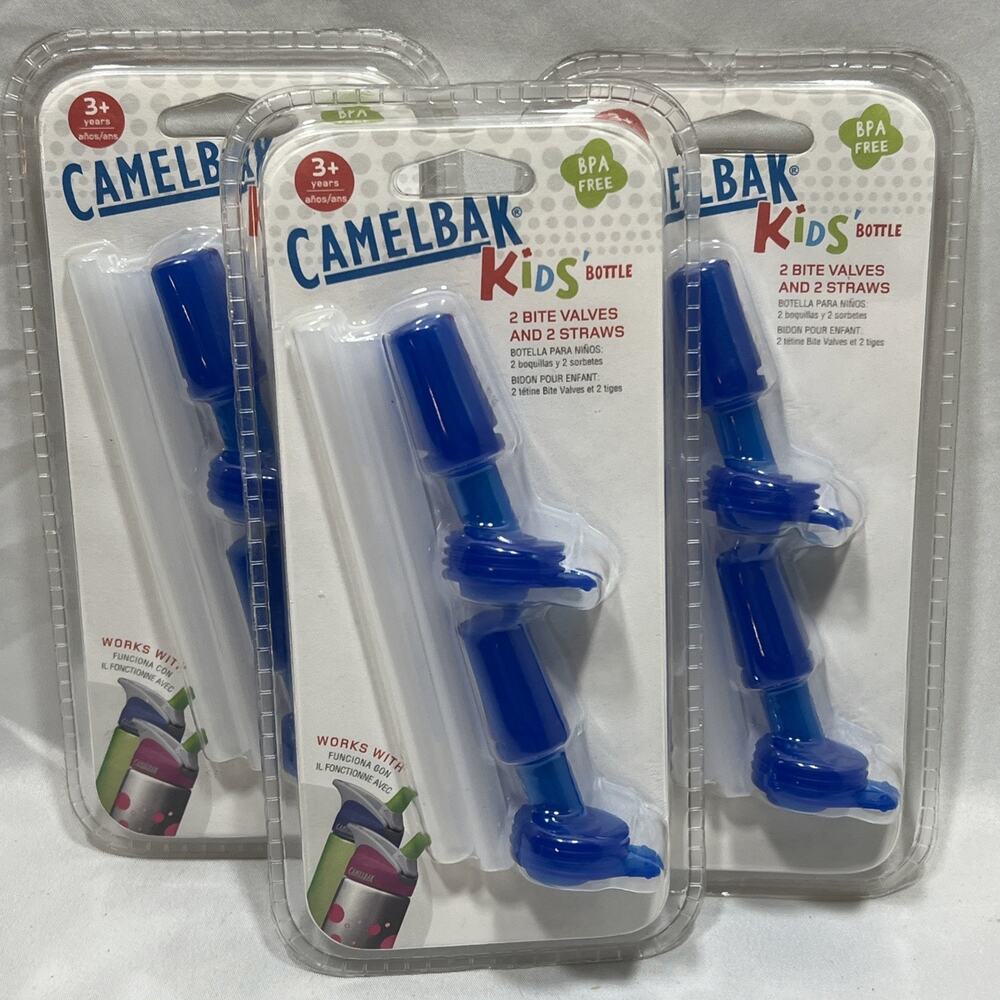 CAMELBAK Kids Bottle 6 Blue Bite Valves and 6 Straws New in Package 3+ Years